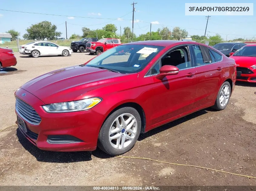 2016 Ford Fusion Se VIN: 3FA6P0H78GR302269 Lot: 40034813