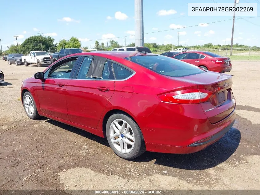 2016 Ford Fusion Se VIN: 3FA6P0H78GR302269 Lot: 40034813