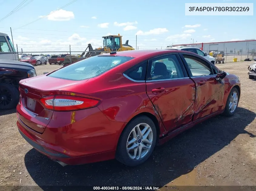 2016 Ford Fusion Se VIN: 3FA6P0H78GR302269 Lot: 40034813