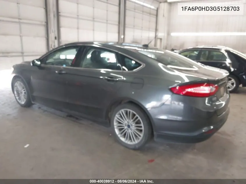 2016 Ford Fusion Se VIN: 1FA6P0HD3G5128703 Lot: 40039912