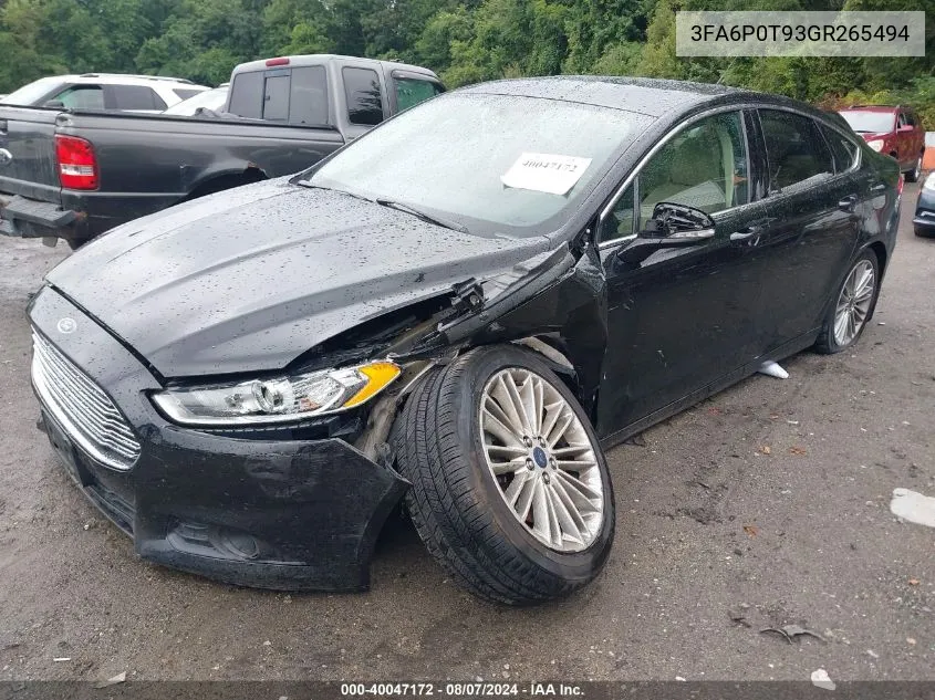 2016 Ford Fusion Se VIN: 3FA6P0T93GR265494 Lot: 40047172