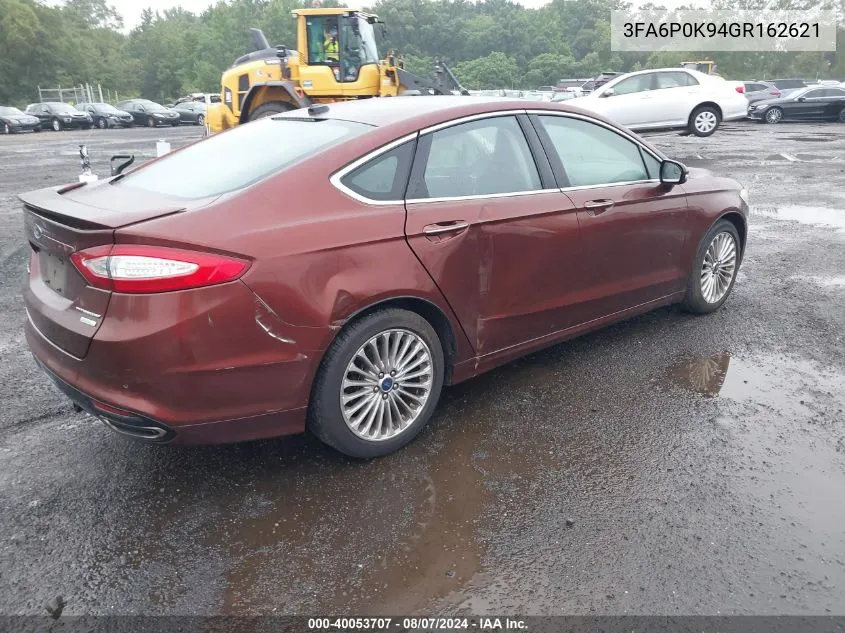 2016 Ford Fusion Titanium VIN: 3FA6P0K94GR162621 Lot: 40053707