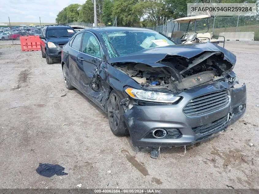 2016 Ford Fusion Titanium VIN: 3FA6P0K94GR259284 Lot: 40062584