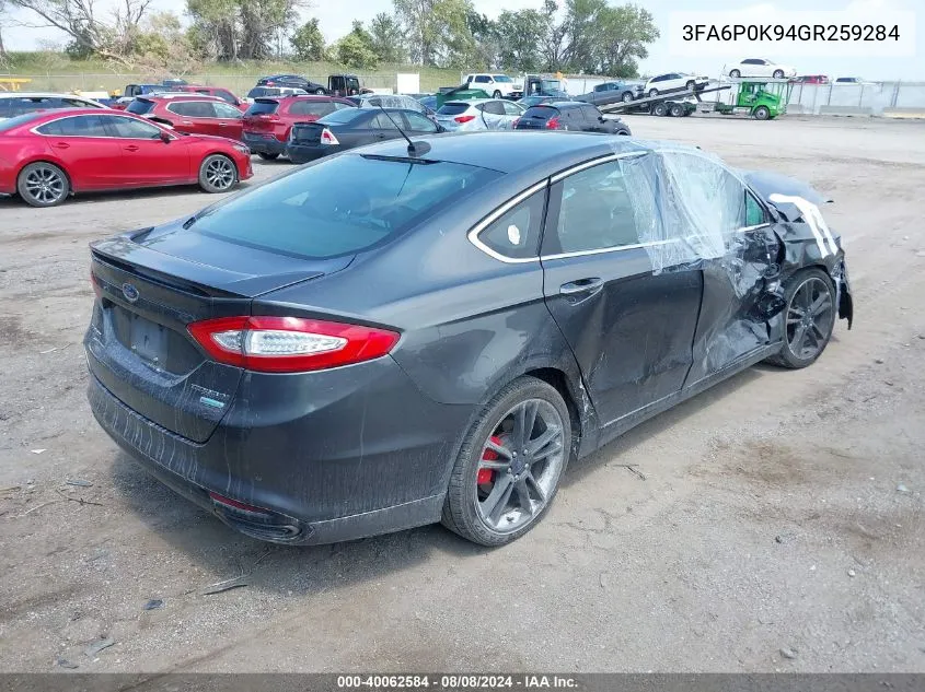 2016 Ford Fusion Titanium VIN: 3FA6P0K94GR259284 Lot: 40062584