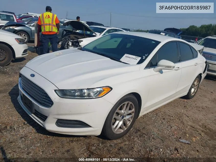 2016 Ford Fusion Se VIN: 3FA6P0HD2GR185987 Lot: 40069101