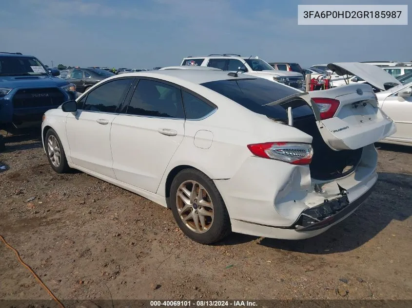 2016 Ford Fusion Se VIN: 3FA6P0HD2GR185987 Lot: 40069101