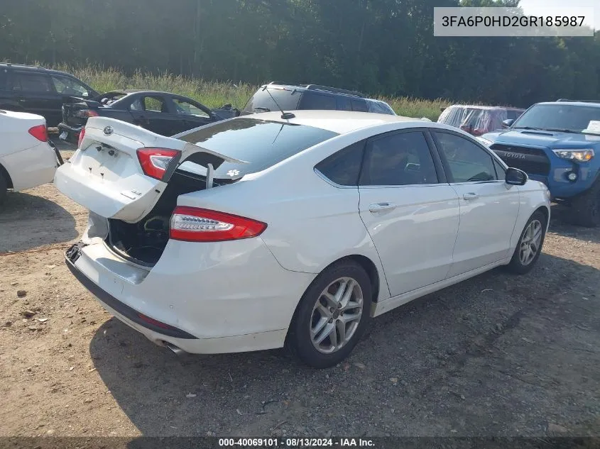 2016 Ford Fusion Se VIN: 3FA6P0HD2GR185987 Lot: 40069101