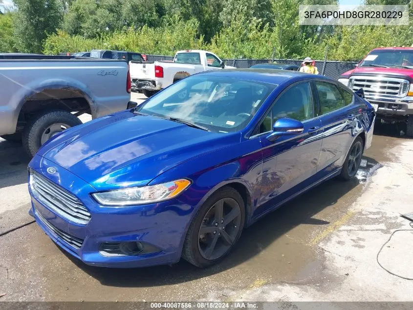 2016 Ford Fusion Se VIN: 3FA6P0HD8GR280229 Lot: 40087586