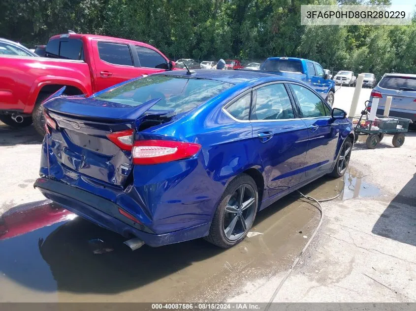 2016 Ford Fusion Se VIN: 3FA6P0HD8GR280229 Lot: 40087586