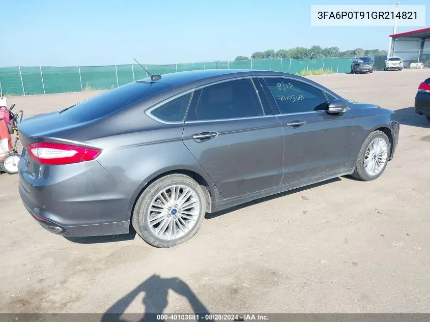 2016 Ford Fusion Se VIN: 3FA6P0T91GR214821 Lot: 40103681