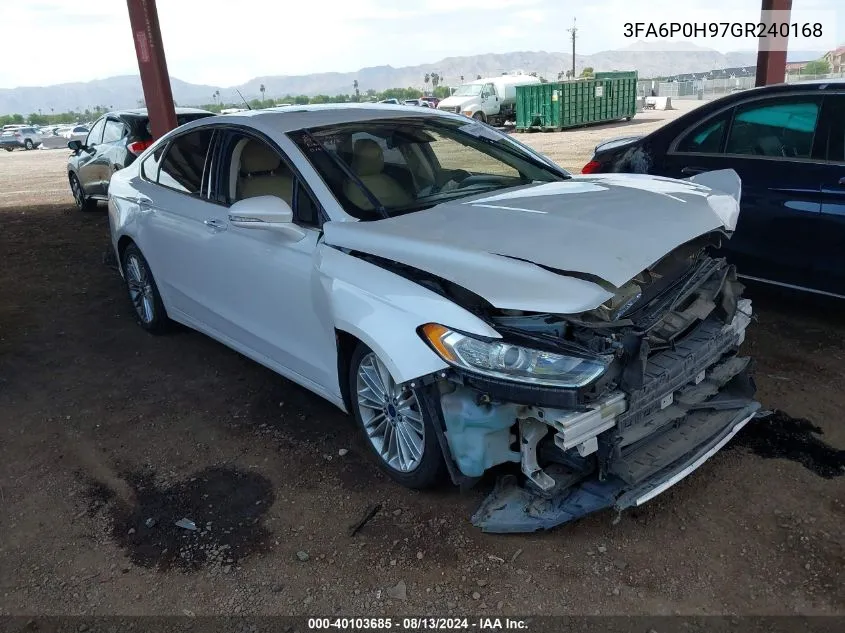 2016 Ford Fusion Se VIN: 3FA6P0H97GR240168 Lot: 40103685