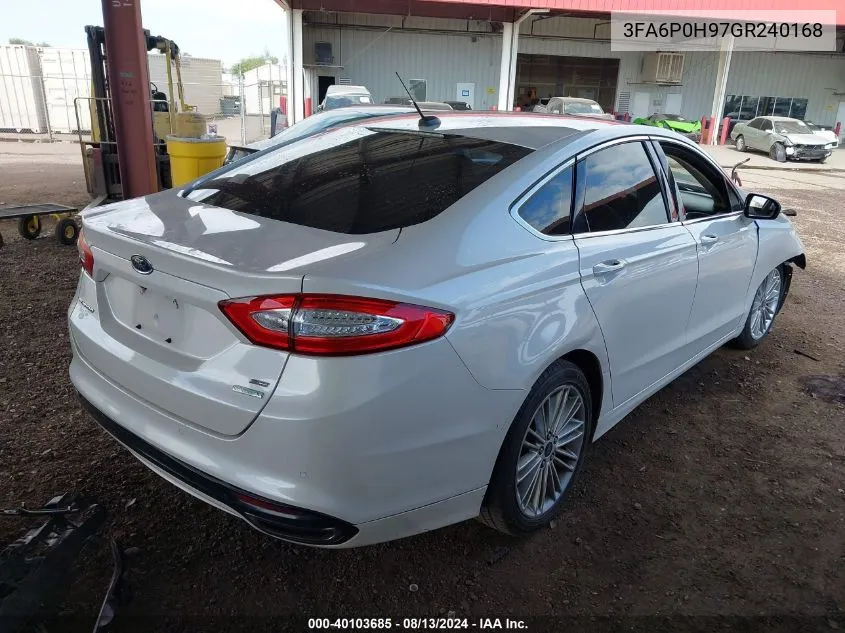 2016 Ford Fusion Se VIN: 3FA6P0H97GR240168 Lot: 40103685