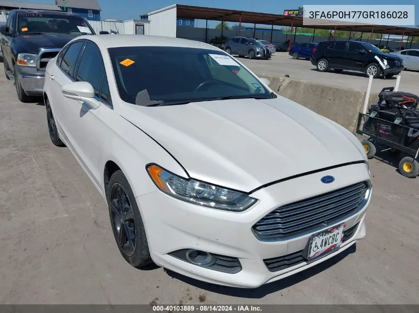 2016 Ford Fusion Se VIN: 3FA6P0H77GR186028 Lot: 40103889