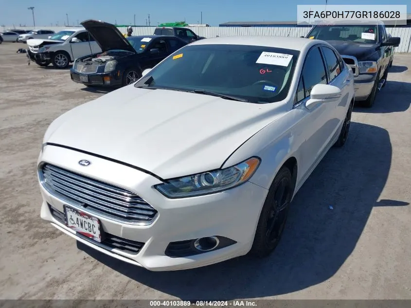 2016 Ford Fusion Se VIN: 3FA6P0H77GR186028 Lot: 40103889