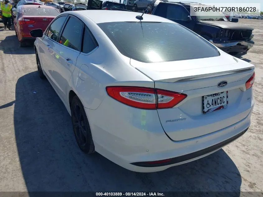 2016 Ford Fusion Se VIN: 3FA6P0H77GR186028 Lot: 40103889