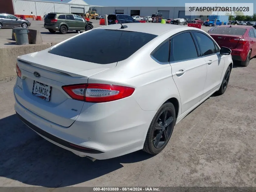 2016 Ford Fusion Se VIN: 3FA6P0H77GR186028 Lot: 40103889