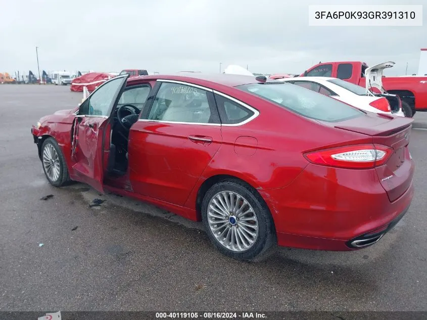 2016 Ford Fusion Titanium VIN: 3FA6P0K93GR391310 Lot: 40119105