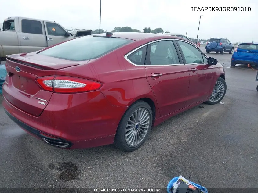 2016 Ford Fusion Titanium VIN: 3FA6P0K93GR391310 Lot: 40119105