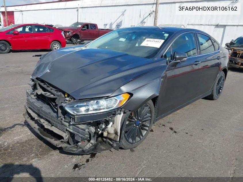 2016 Ford Fusion Se VIN: 3FA6P0HDXGR106162 Lot: 40125452