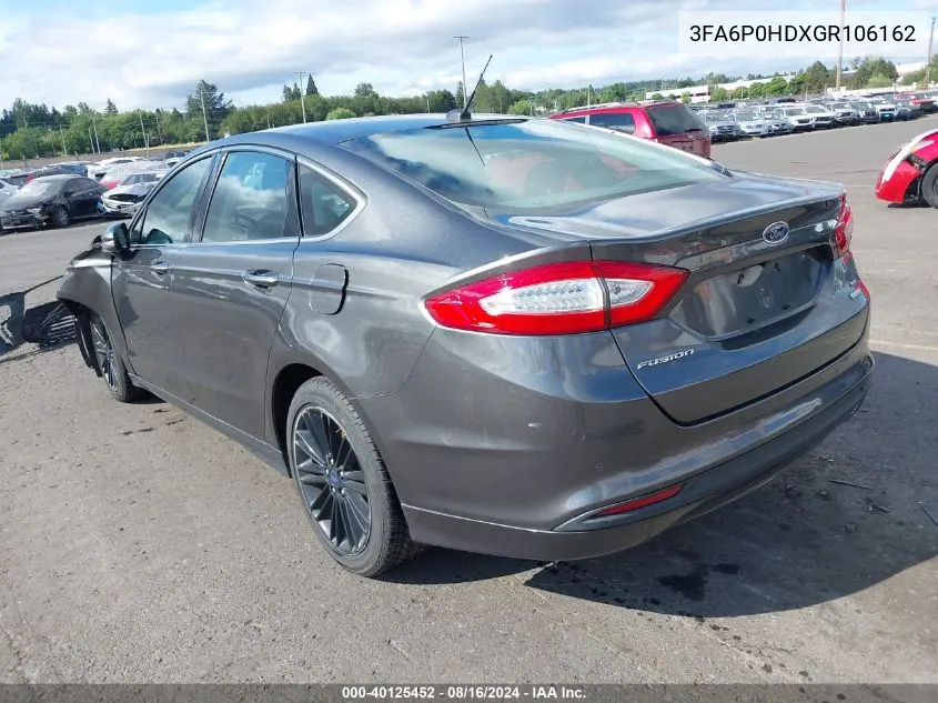 2016 Ford Fusion Se VIN: 3FA6P0HDXGR106162 Lot: 40125452