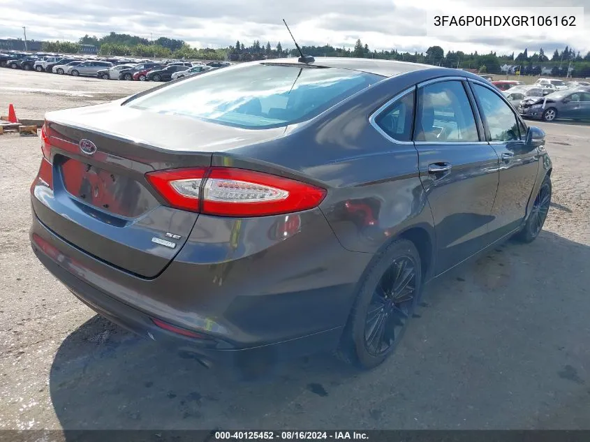 2016 Ford Fusion Se VIN: 3FA6P0HDXGR106162 Lot: 40125452