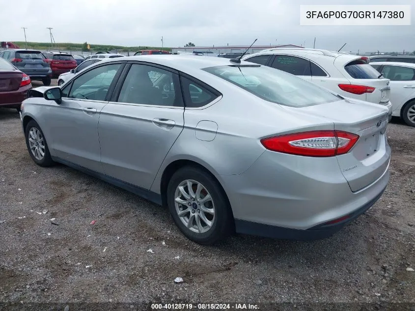 2016 Ford Fusion S VIN: 3FA6P0G70GR147380 Lot: 40128719