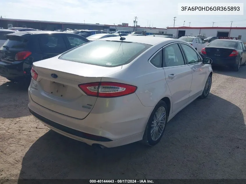 2016 Ford Fusion Se VIN: 3FA6P0HD6GR365893 Lot: 40144443