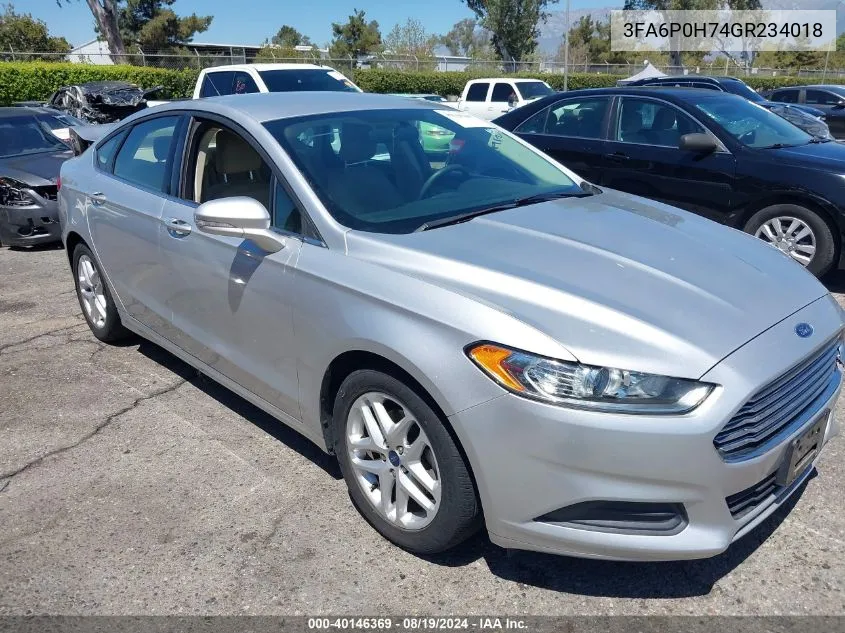 2016 Ford Fusion Se VIN: 3FA6P0H74GR234018 Lot: 40146369