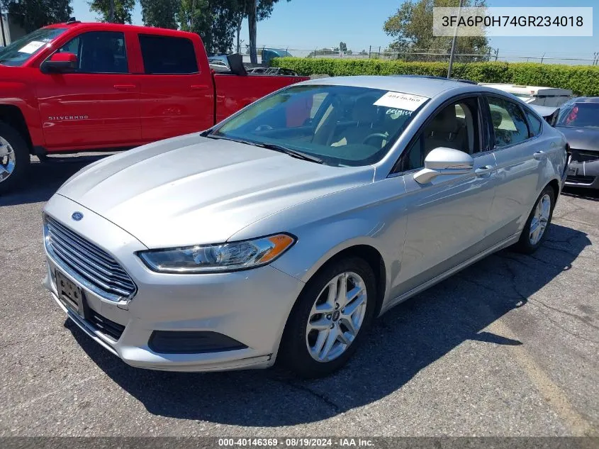 2016 Ford Fusion Se VIN: 3FA6P0H74GR234018 Lot: 40146369