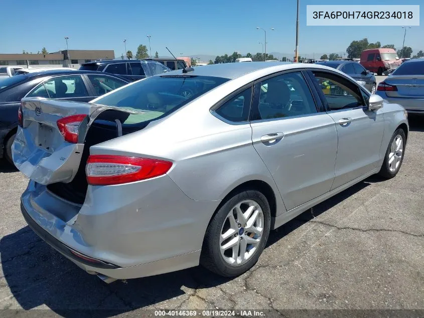 2016 Ford Fusion Se VIN: 3FA6P0H74GR234018 Lot: 40146369