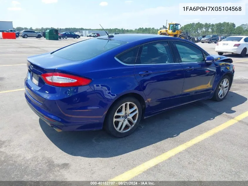 2016 Ford Fusion Se VIN: 1FA6P0H7XG5104568 Lot: 40152707