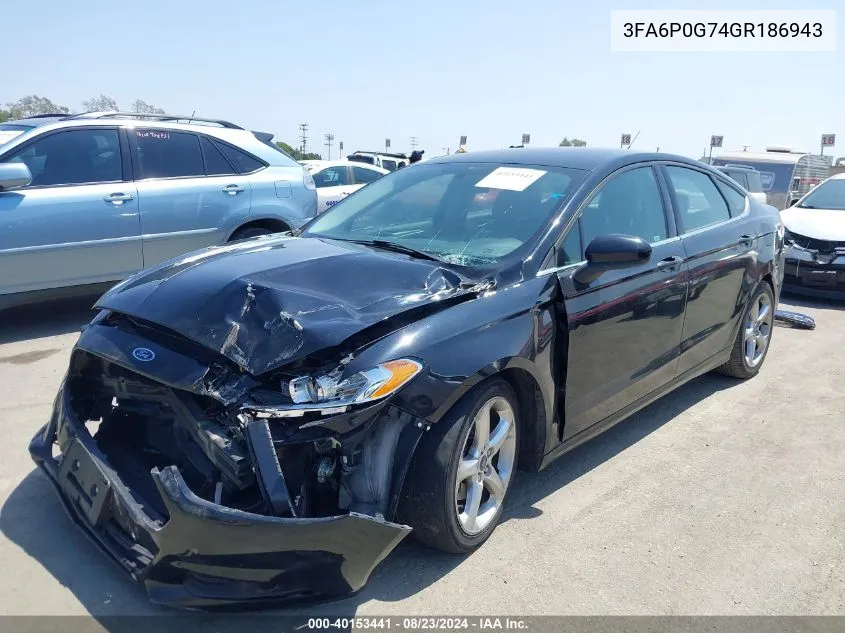 2016 Ford Fusion S VIN: 3FA6P0G74GR186943 Lot: 40153441