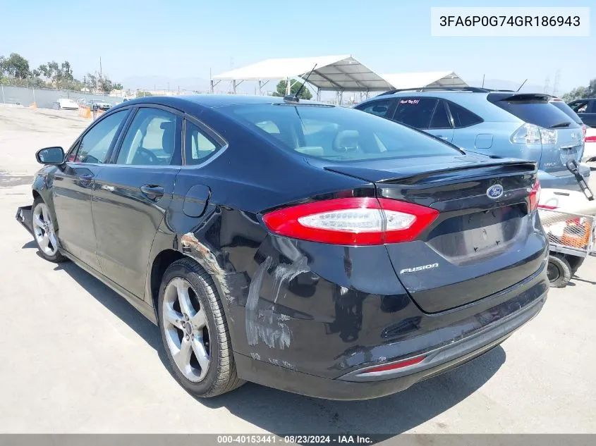 2016 Ford Fusion S VIN: 3FA6P0G74GR186943 Lot: 40153441