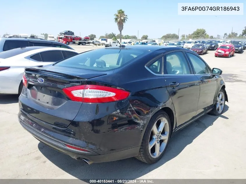 2016 Ford Fusion S VIN: 3FA6P0G74GR186943 Lot: 40153441