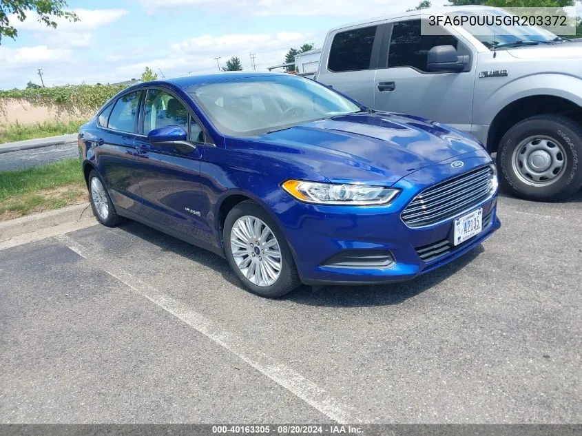 2016 Ford Fusion Hybrid S VIN: 3FA6P0UU5GR203372 Lot: 40163305