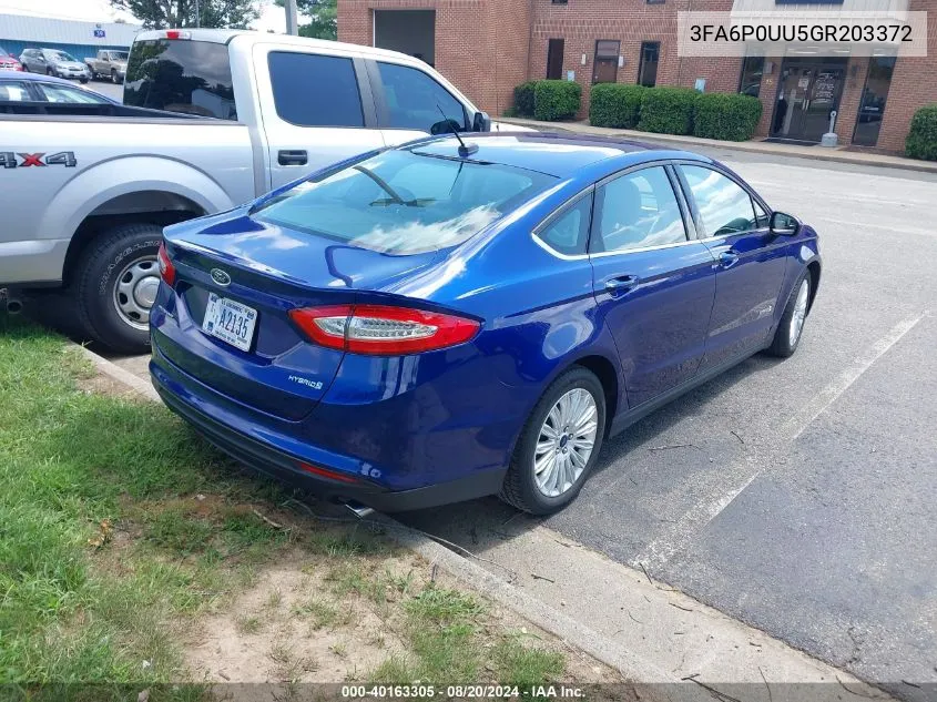 2016 Ford Fusion Hybrid S VIN: 3FA6P0UU5GR203372 Lot: 40163305