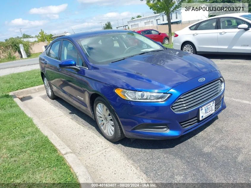 2016 Ford Fusion Hybrid S VIN: 3FA6P0UU3GR203371 Lot: 40163407