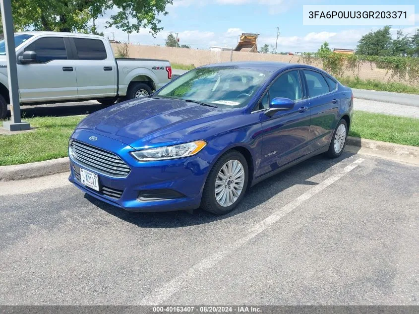 2016 Ford Fusion Hybrid S VIN: 3FA6P0UU3GR203371 Lot: 40163407