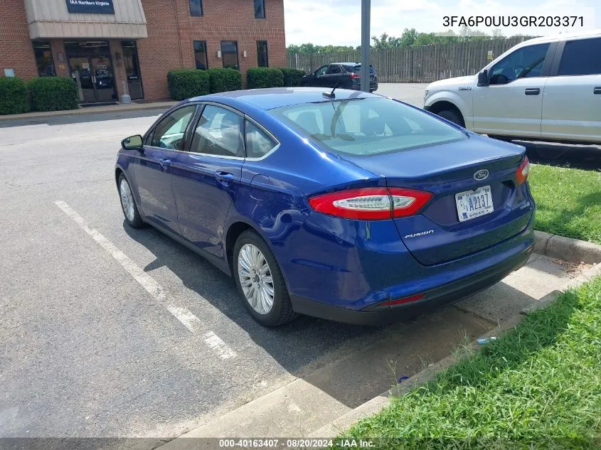 2016 Ford Fusion Hybrid S VIN: 3FA6P0UU3GR203371 Lot: 40163407