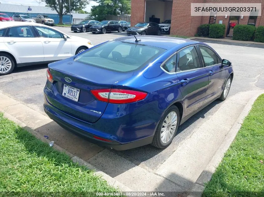 2016 Ford Fusion Hybrid S VIN: 3FA6P0UU3GR203371 Lot: 40163407