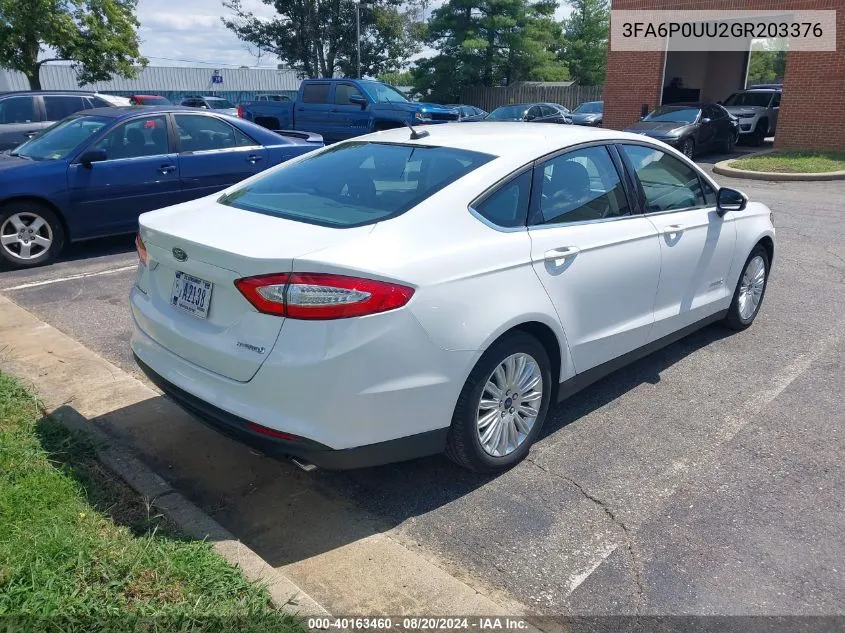 2016 Ford Fusion Hybrid S VIN: 3FA6P0UU2GR203376 Lot: 40163460