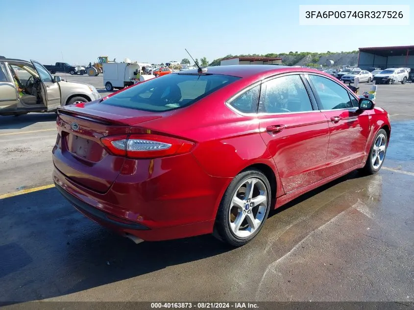 2016 Ford Fusion S VIN: 3FA6P0G74GR327526 Lot: 40163873