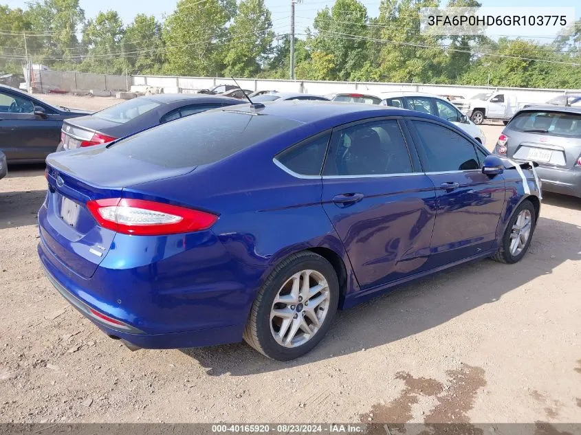 2016 Ford Fusion Se VIN: 3FA6P0HD6GR103775 Lot: 40165920