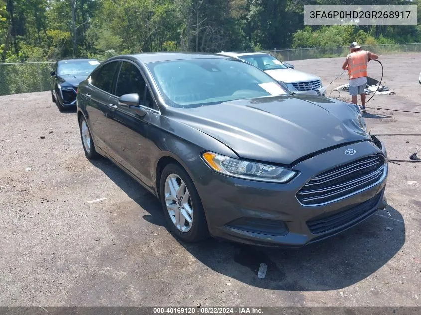 2016 Ford Fusion Se VIN: 3FA6P0HD2GR268917 Lot: 40169120