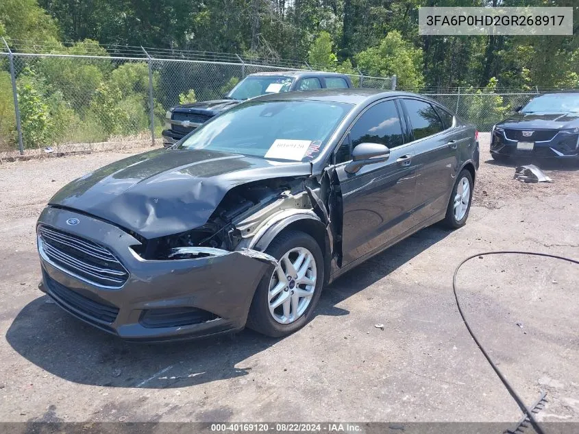 2016 Ford Fusion Se VIN: 3FA6P0HD2GR268917 Lot: 40169120