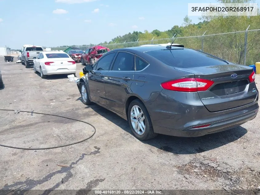 2016 Ford Fusion Se VIN: 3FA6P0HD2GR268917 Lot: 40169120