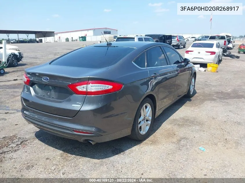 2016 Ford Fusion Se VIN: 3FA6P0HD2GR268917 Lot: 40169120