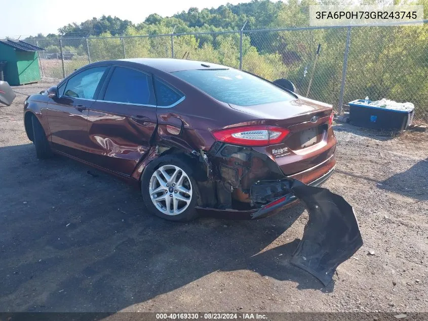 2016 Ford Fusion Se VIN: 3FA6P0H73GR243745 Lot: 40169330