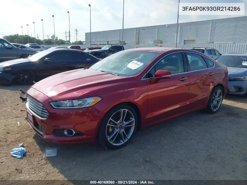 2016 Ford Fusion Titanium VIN: 3FA6P0K93GR214286 Lot: 40169560