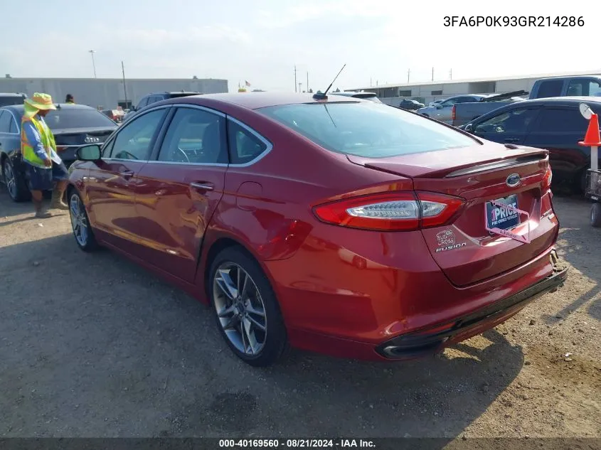 2016 Ford Fusion Titanium VIN: 3FA6P0K93GR214286 Lot: 40169560